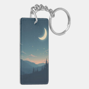 Sleepy Forest Owl – Crescent Moon Acrylic Keychain