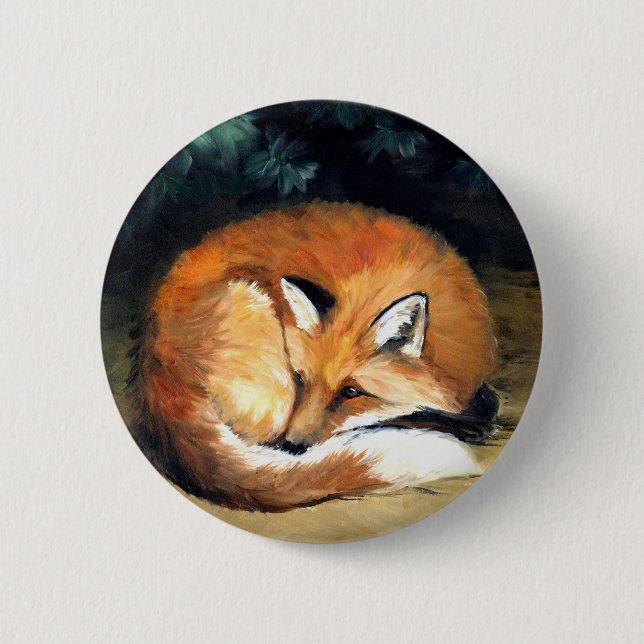 "Sleepy Fox" Animal art Button (Front)
