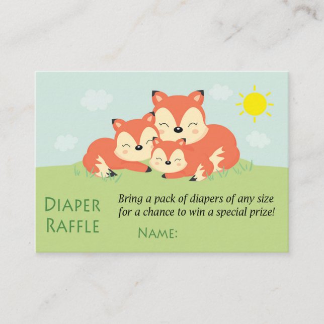 Sleepy fox Diaper Raffle Tickets (Front)