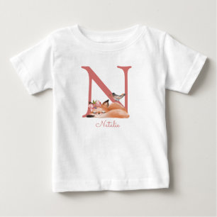 Sleepy Fox Illustration Sweet Monogram Baby T-Shirt