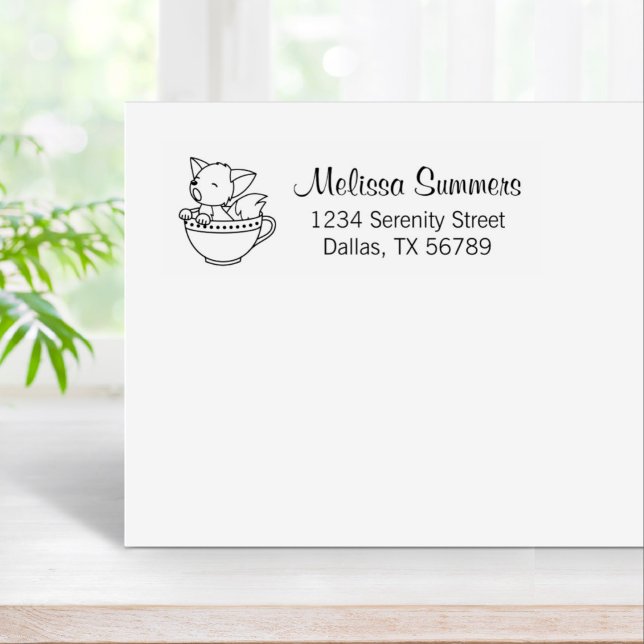Sleepy Fox in a Teacup Address Rubber Stamp (Creator Uploaded)