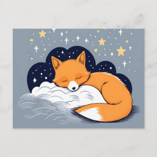 Sleepy Fox Starry Night Postcard