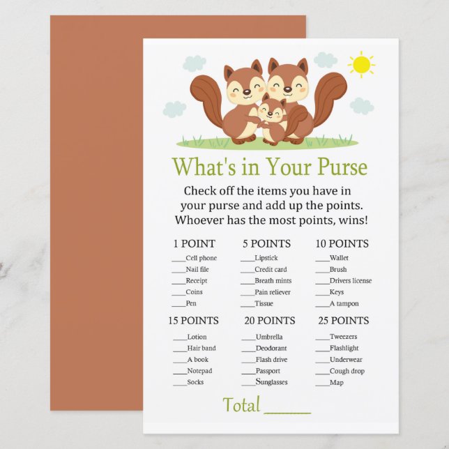 Sleepy fox What's in your purse game (Front/Back)