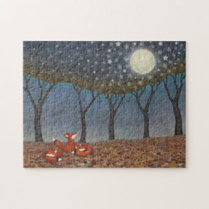 sleepy foxes - illustration by Sarah Knight Jigsaw Puzzle