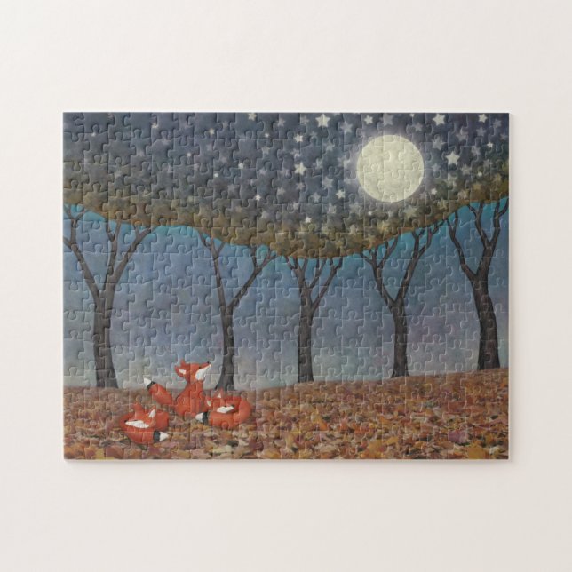 sleepy foxes - illustration by Sarah Knight Jigsaw Puzzle (Horizontal)
