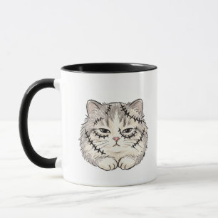Sleepy Frankenstein Stitched Cat Halloween Colored Mug