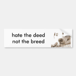 sleepy friendly white pitbull hate deed not breed bumper sticker