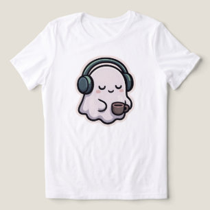 Sleepy Ghost With Coffee – Kawaii WHITE ONLY Tri-Blend Shirt