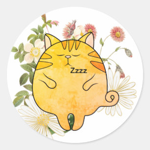 Sleepy Ginger Cat Classic Round Sticker