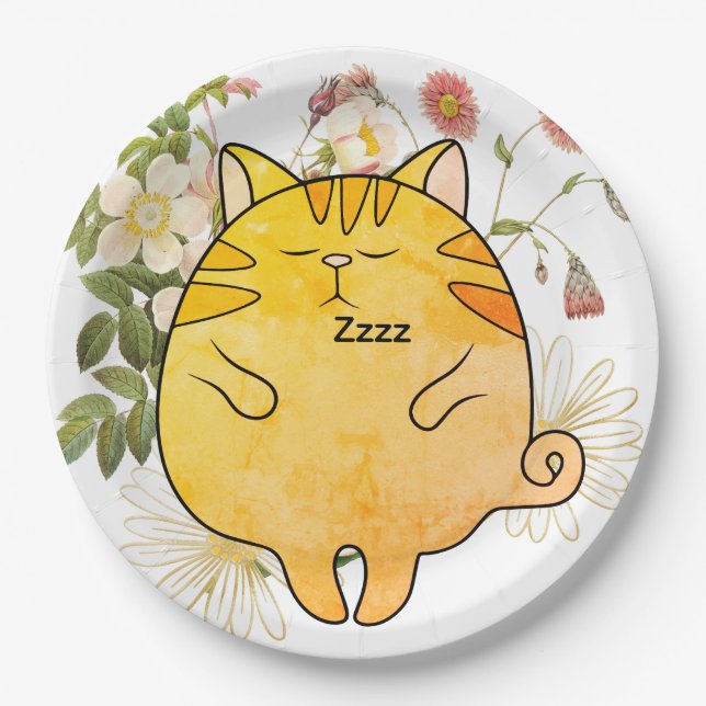 Sleepy Ginger Cat Paper Plate (Front)