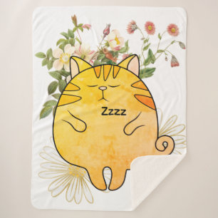 Sleepy Ginger Cat Sherpa Blanket