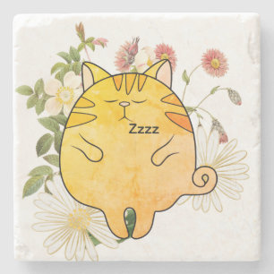 Sleepy Ginger Cat Stone Coaster