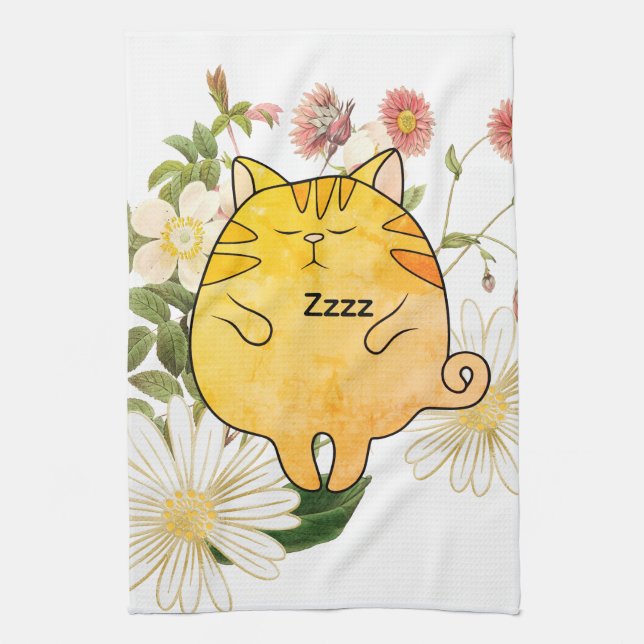 Sleepy Ginger Cat Tea Towel (Vertical)