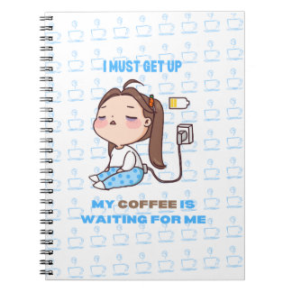 Sleepy Girl Coffee Lover on Blue Background Notebook