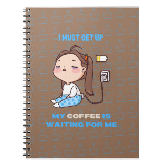 Sleepy Girl Coffee Lover on Brown Background Notebook