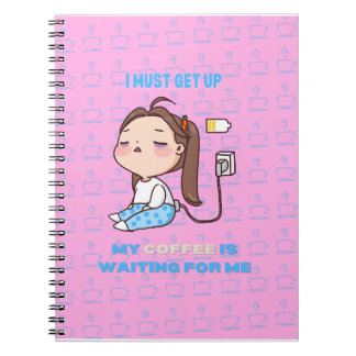 Sleepy Girl Coffee Lover on Pink Background Notebook