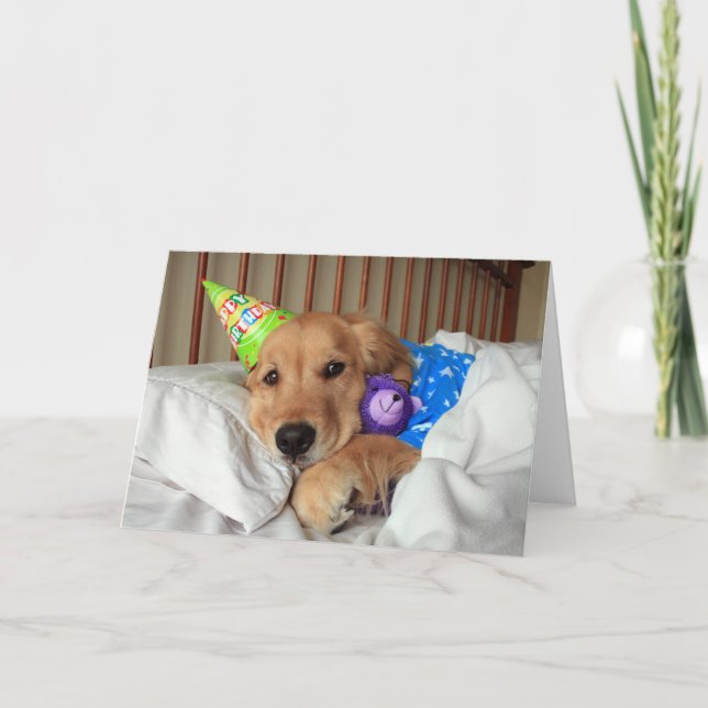 Sleepy Golden Retriever in Pyjamas Birthday Card (Front)