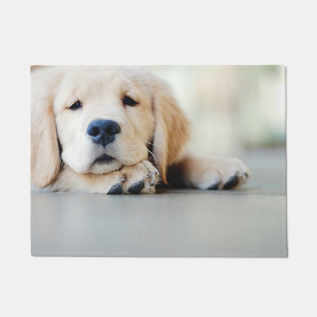 Sleepy Golden Retriever Puppy Doormat (Front)