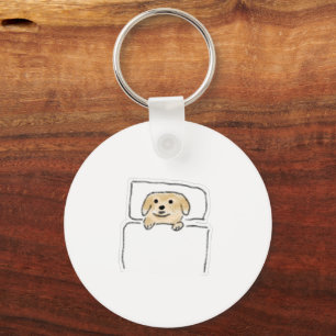 Sleepy Golden Retriever Puppy In Bed Key Ring