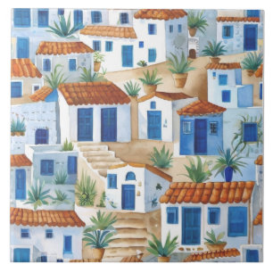 Sleepy Greek Village, Greece Travel Souvenir Ceramic Tile