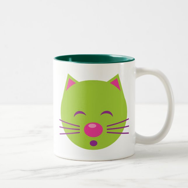 Sleepy Green Cat Two-Tone Coffee Mug (Right)