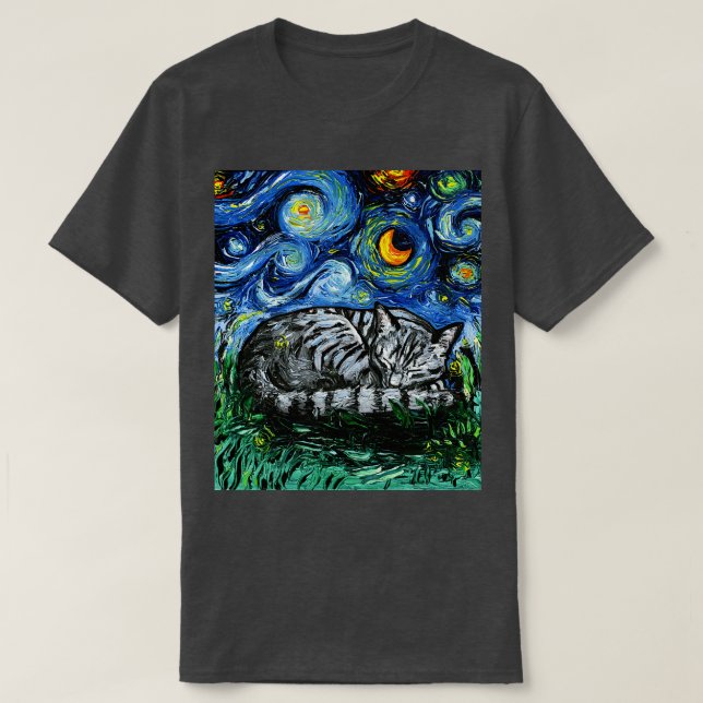Sleepy Grey Tabby Night T-Shirt (Design Front)