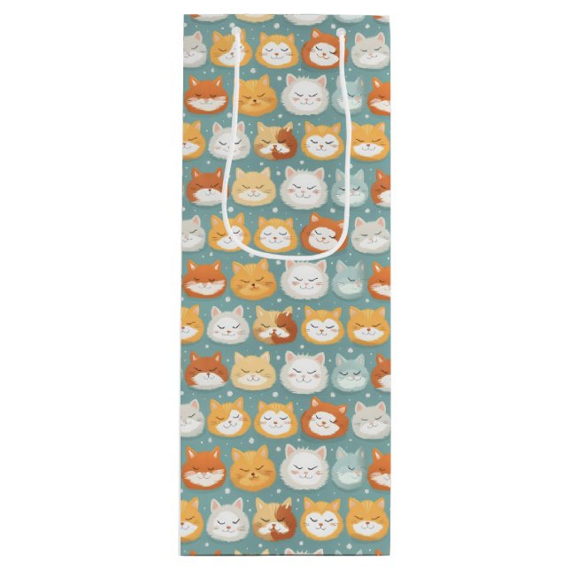 Sleepy Head Cat Heads Wine Gift Bag (Front)