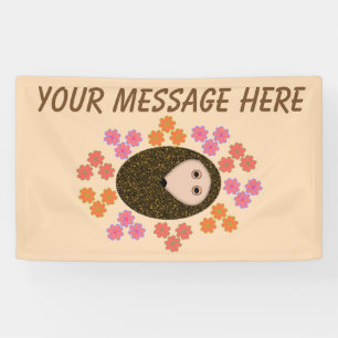 Sleepy Hedgehog and Flowers Custom Banner