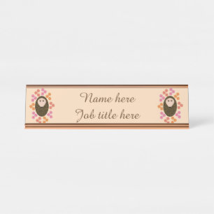 Sleepy Hedgehog and Flowers Custom Desk Sign