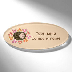 Sleepy Hedgehog and Flowers Custom Name Tag