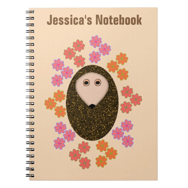 Sleepy Hedgehog and Flowers Customisable Notebook (Front)