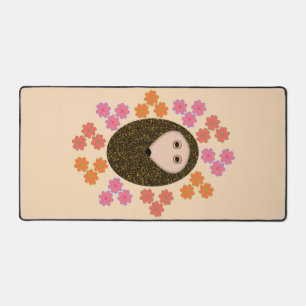 Sleepy Hedgehog and Flowers Desk Mat