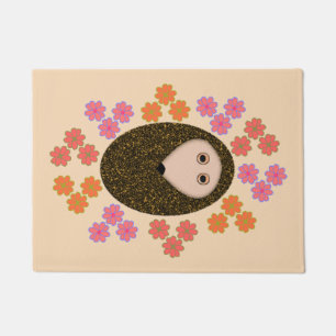 Sleepy Hedgehog and Flowers Door Mat