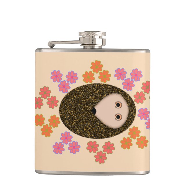 Sleepy Hedgehog and Flowers Flask (Front)