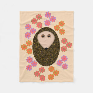 Sleepy Hedgehog and Flowers Fleece Blanket
