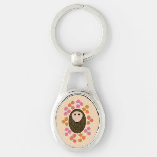 Sleepy Hedgehog and Flowers Keychain