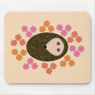 Sleepy Hedgehog and Flowers Mousepad