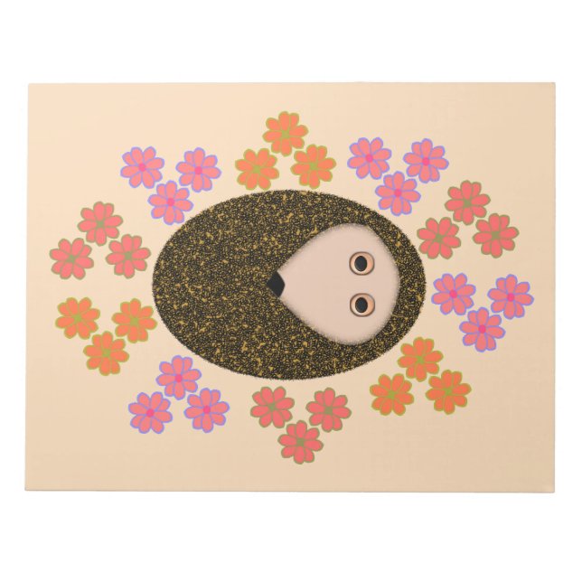 Sleepy Hedgehog and Flowers Notepad (Front)