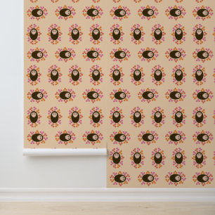 Sleepy Hedgehog and Flowers Patterned Wallpaper