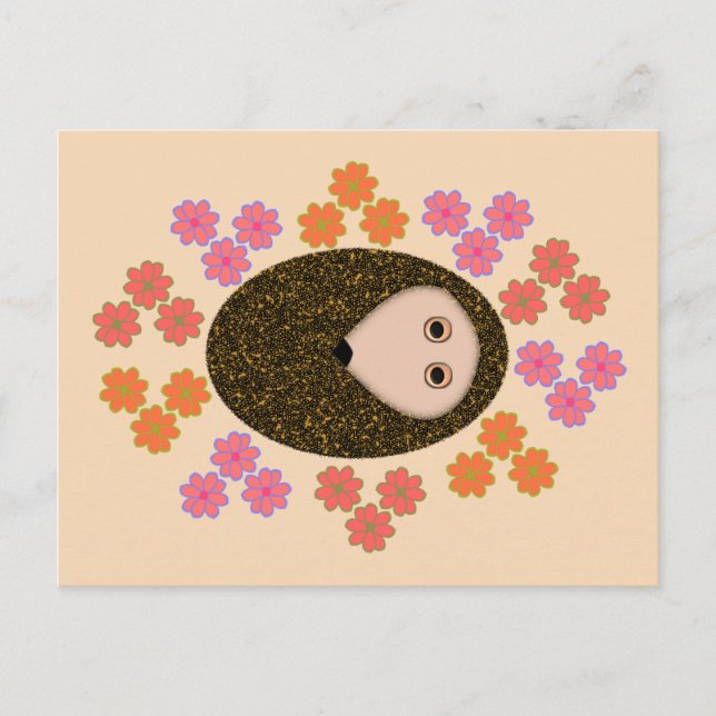 Sleepy Hedgehog and Flowers Postcard (Front)