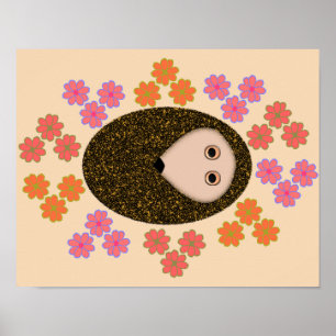 Sleepy Hedgehog and Flowers Poster