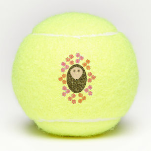 Sleepy Hedgehog and Flowers Tennis Balls