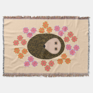 Sleepy Hedgehog and Flowers Throw Blanket