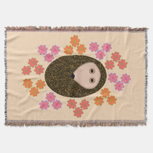 Sleepy Hedgehog and Flowers Throw Blanket (Front)