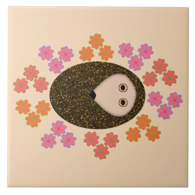 Sleepy Hedgehog and Flowers Tile (Front)