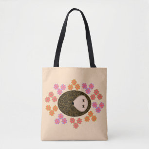 Sleepy Hedgehog and Flowers Tote Bag