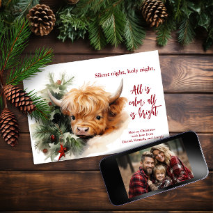 Sleepy Highland Cow Flat Christmas Photo Card