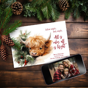 Sleepy Highland Cow Merry Christmas Photo Card