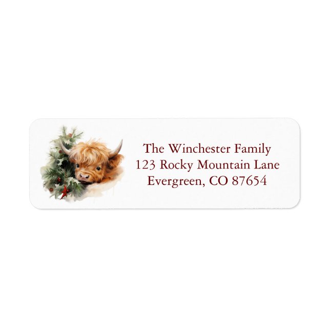Sleepy Highland Cow Return Address Labels (Front)