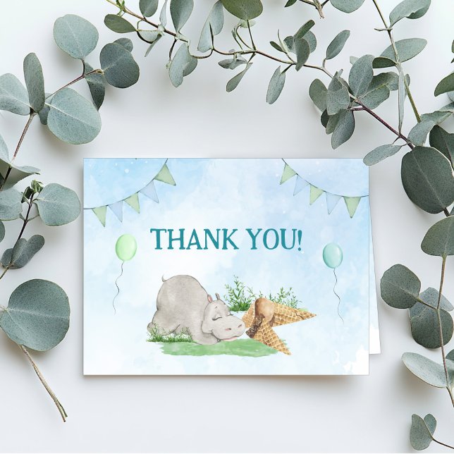 Sleepy Hippo Birthday Party Thank You Card (Sleepy Hippo Kids Birthday Party Thank You Card)